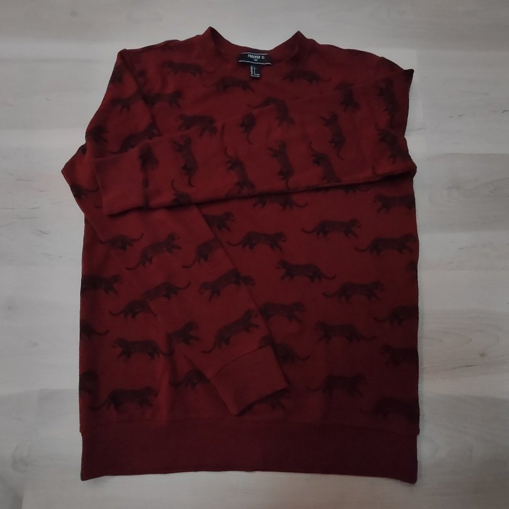 Forever21 Burgandy Cheetah Print Pullover Sweater